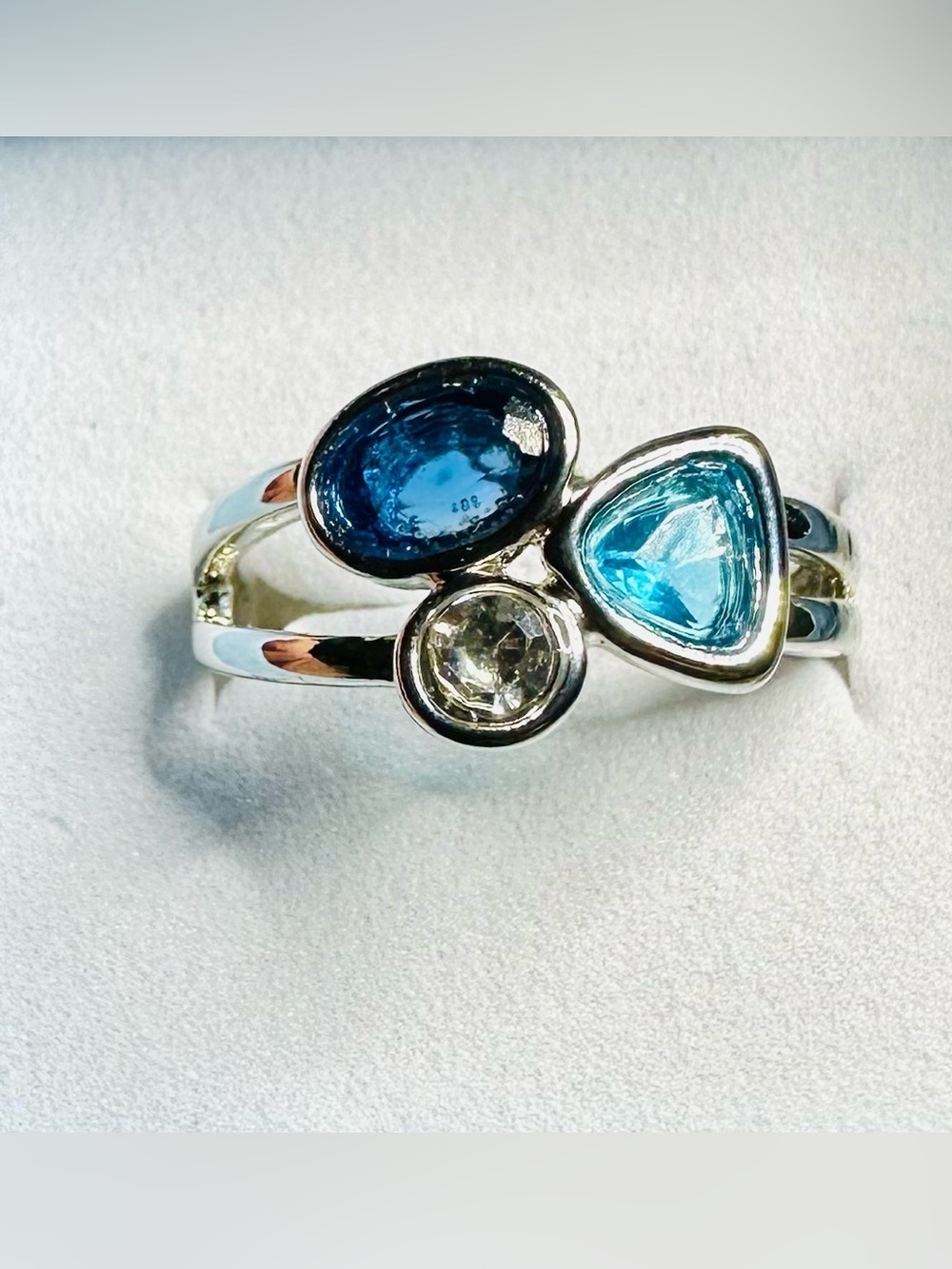 Silver & Blue Gemstone Cluster Ring – Size 7 – NWOT